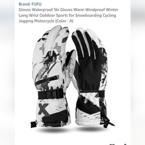 Mens Waterproof Ski Gloves - Black and White